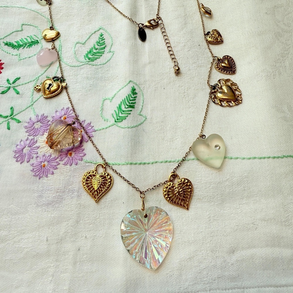 Vintage Loaded Heart Charm Necklace OOAK Assemblage - Picture 3 of 5